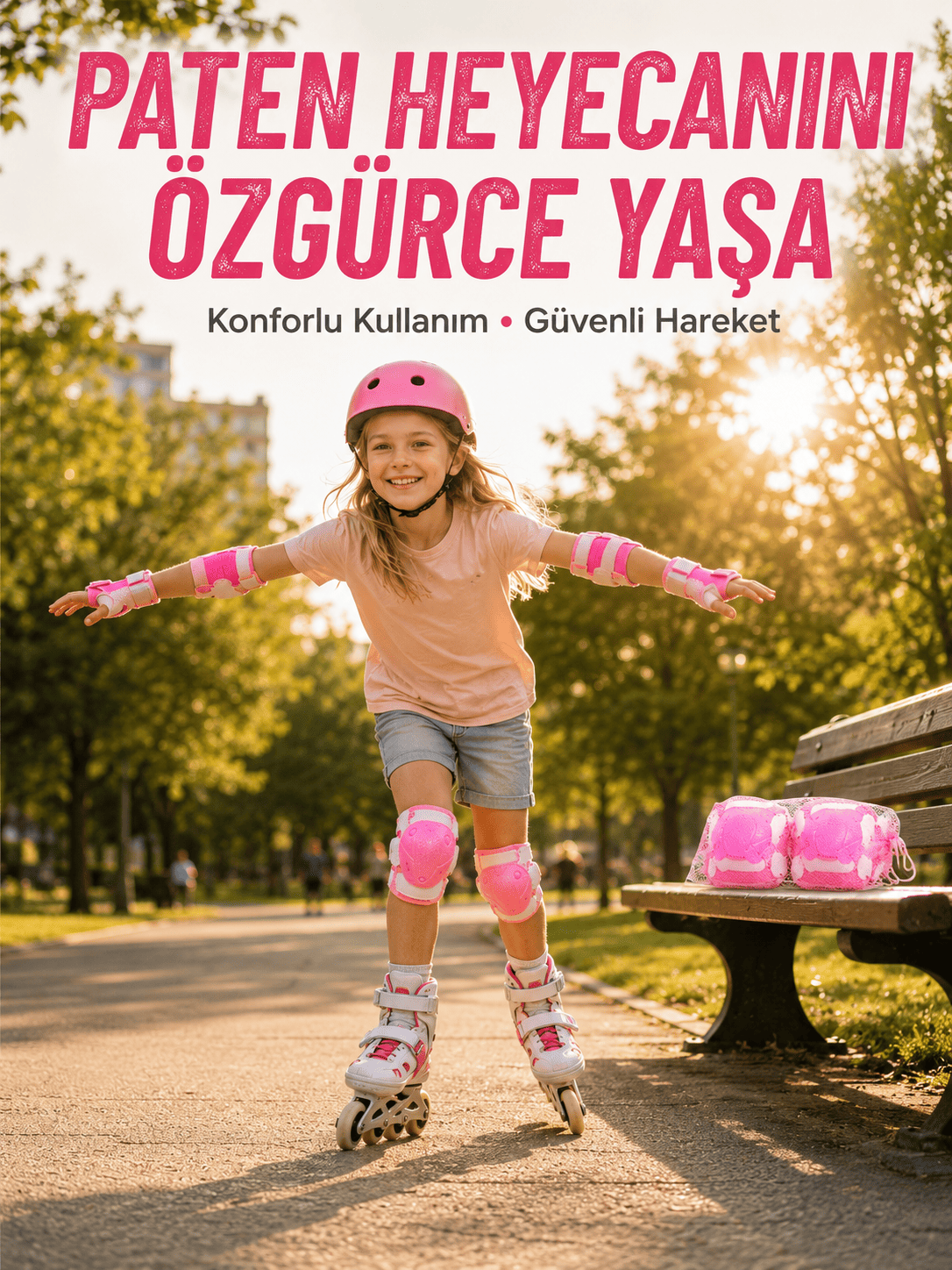 Pembe Çocuk Kaykay Paten Scooter Bisiklet Koruyucu Dizlik