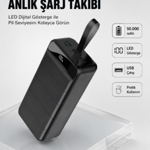 Tüm Cihazlarla Uyumlu 50.000 mAh Powerbank – Yüksek Kapasiteli, LED Gösterge ve Akıllı Koruma Fonksiyonlu