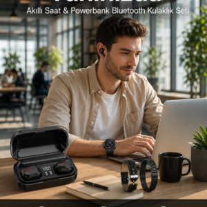 Ucuz Kaliteli Akıllı Saat ve Powerbank Bluetooth Kulaklık 5.1 Stereo ANC Özelliği