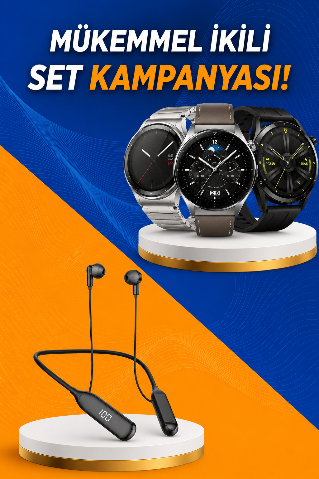 Alarm ve Titreşim Özellikli Akıllı Saat ve Mikrofonlu Kablolu Bluetooth Kulaklık 60 Saat