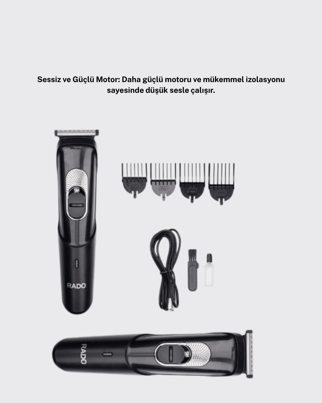 Kablosuz, Paslanmaz Çelik Bıçaklı Profesyonel Saç ve Sakal Tıraş Makinesi – Sessiz, Güçlü ve Ergonomik