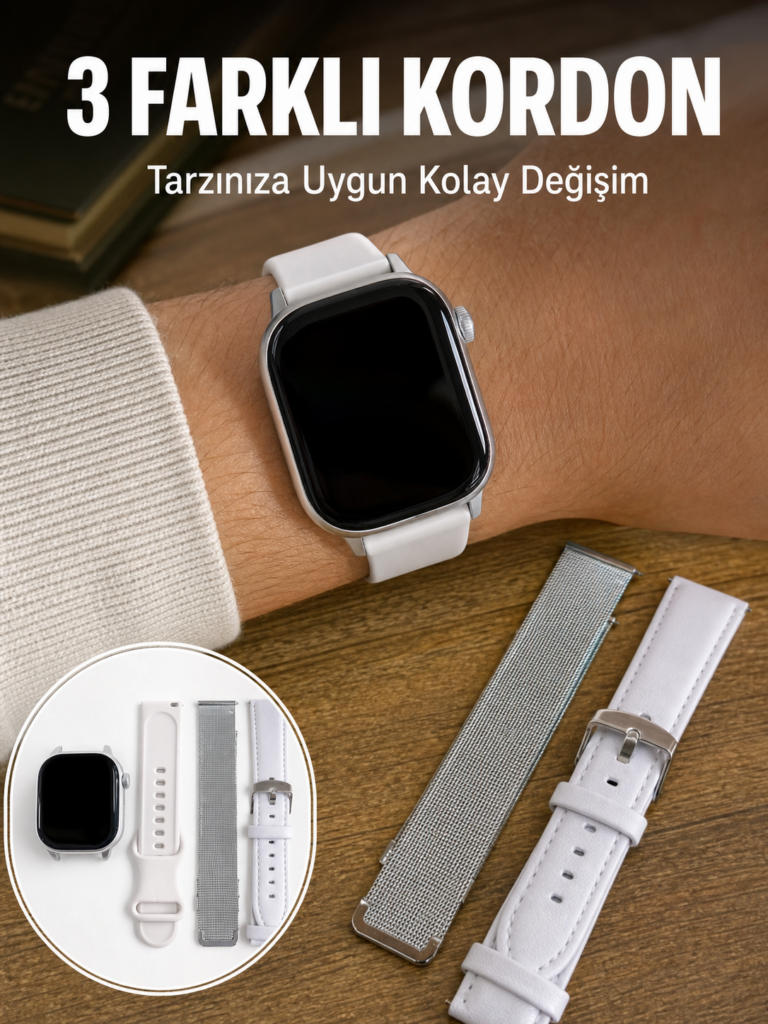 Bluetooth Görüşmeli Dokunmatik Akıllı Saat 3 Farklı Kordon Seçeneği