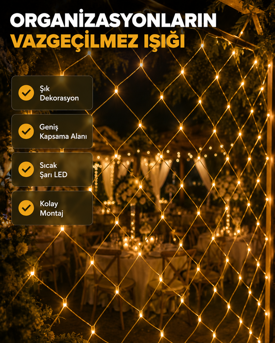 LED Ağ Işık Dekoratif File Aydınlatma Balkon Oda ve Bahçe Süsleme