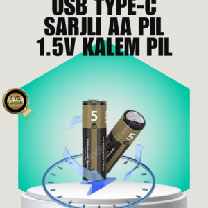 1.5V AA Şarjlı Lityum Pil | 1000+ Kez Şarj Edilebilir | Hızlı Type-C Şarj (2 Adet)