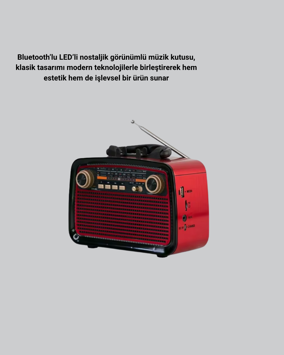 LED’li Nostaljik Bluetooth Hoparlör – Vintage Tasarım, Ahşap Doku