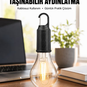Şarjlı Dekoratif Kamp Lambası Askılı Ampul Led Işık Type-C Girişli