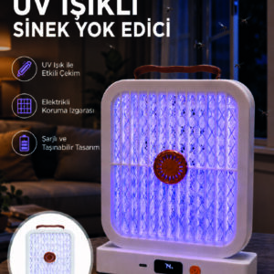 UV Işıklı Şarj Edilebilir Sinek Yok Edici Elektrikli Lamba Beyaz