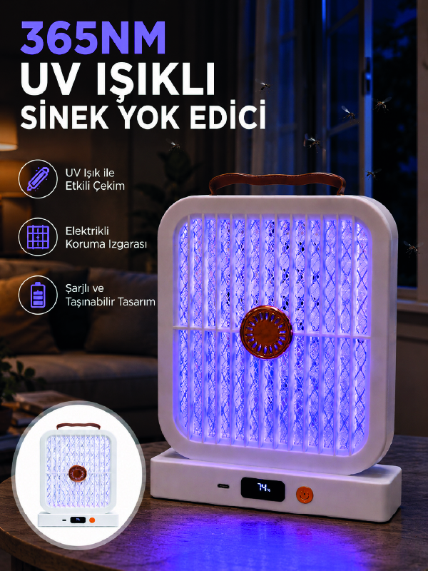UV Işıklı Şarj Edilebilir Sinek Yok Edici Elektrikli Lamba Beyaz