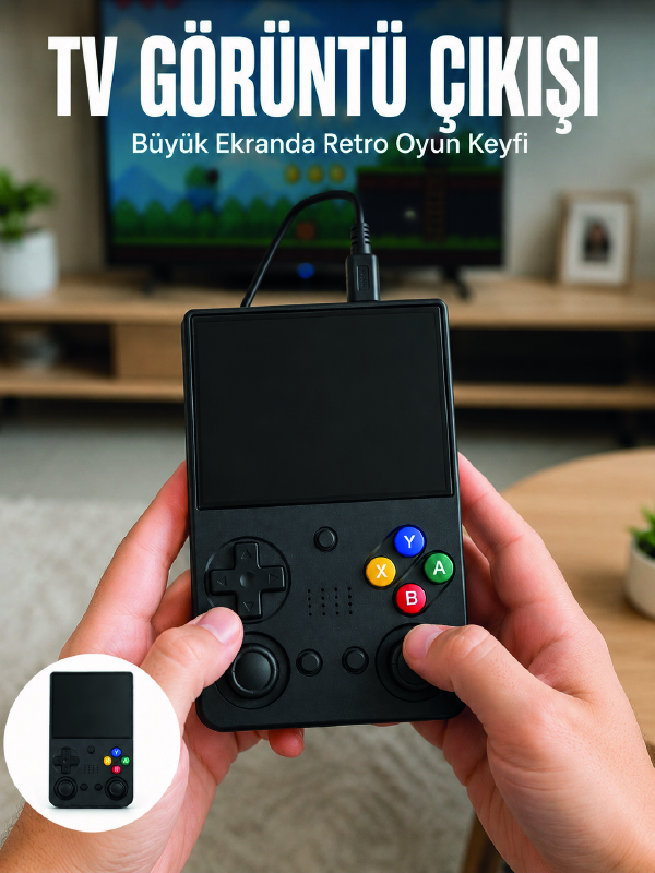 Retro Oyun Konsolu Çift Analog Joystick 64GB Hafızalı Taşınabilir El Konsolu