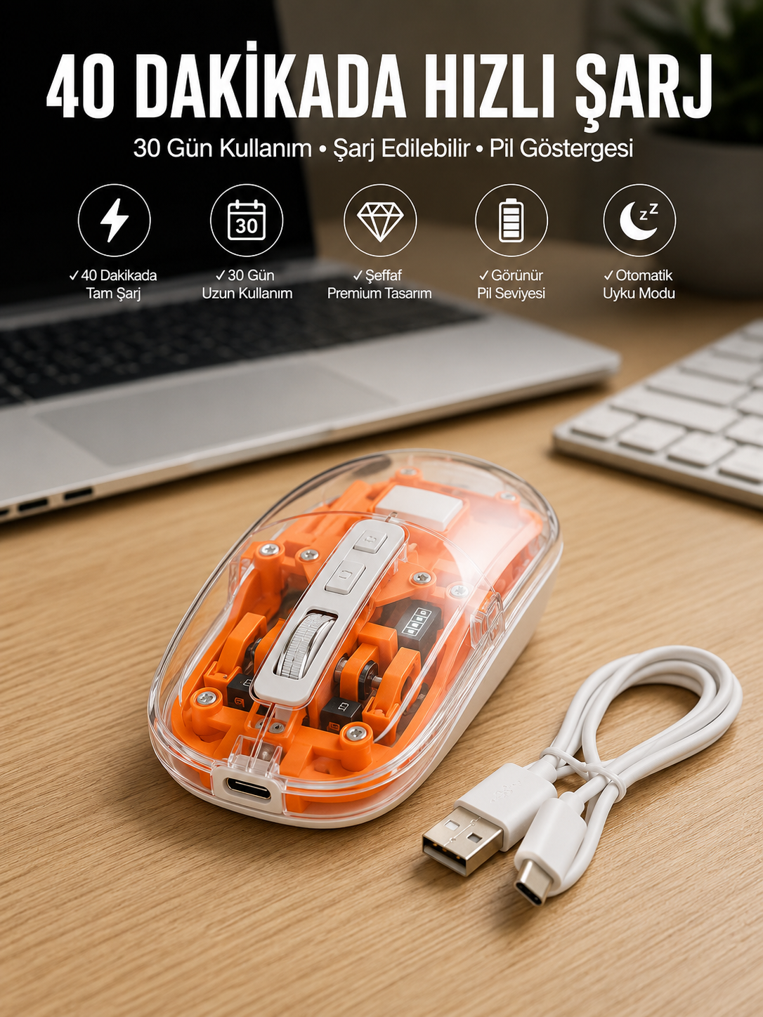 Sessiz Kablosuz USB Girişli Mouse Fare Yüksek Performanslı Yeni Nesil
