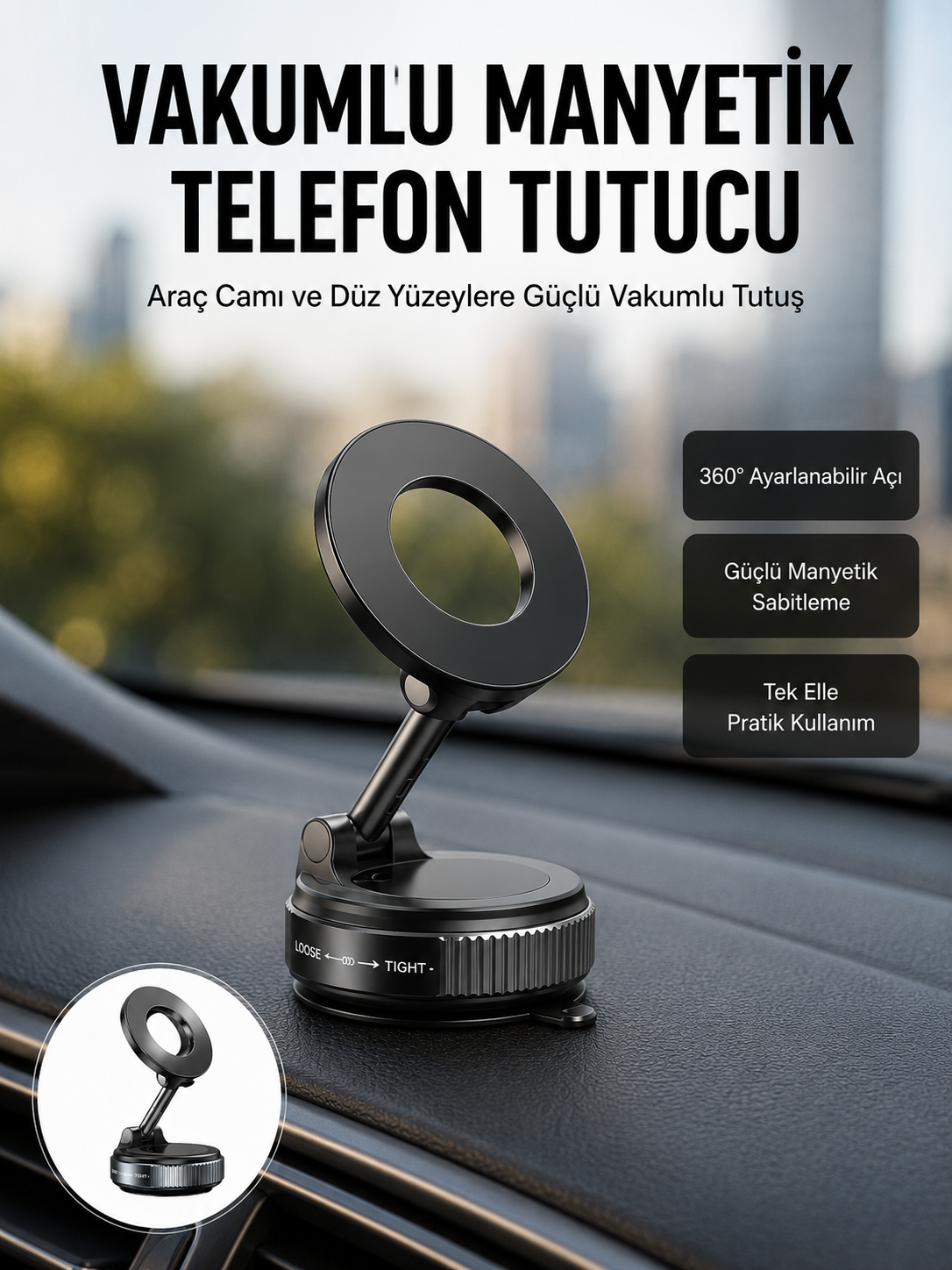 360 Derece Ayarlanabilir Manyetik Araç Telefon Standı Yeni Nesil