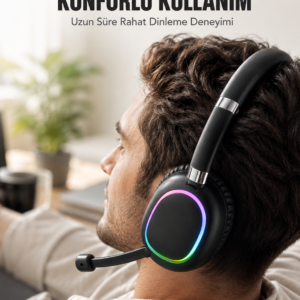 Bluetooth 5.0 RGB Işıklı Mikrofonlu Kablosuz Kulak Üstü Kulaklık