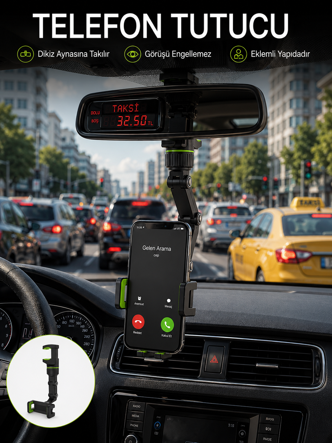 Ayarlanabilir Dikiz Aynası Telefon Tutucu Görüş Açısını Engellemeyen Araç Aparatı