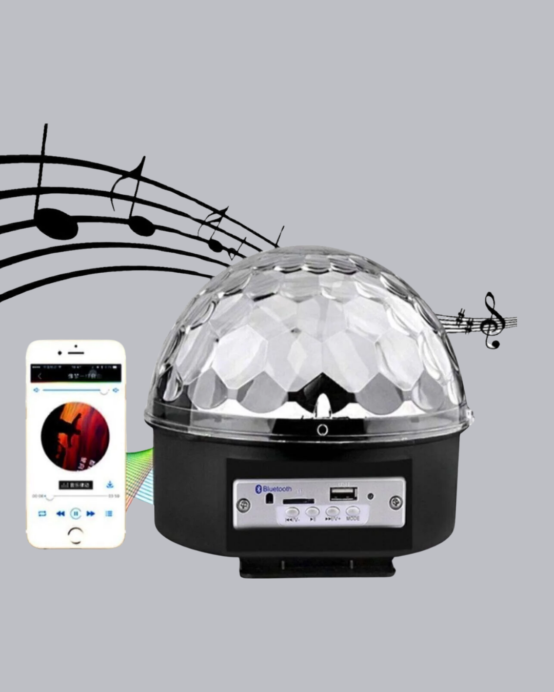 LED Disko Küresi Bluetooth Hoparlörlü Ritimle Senkronize Döner Işıklı