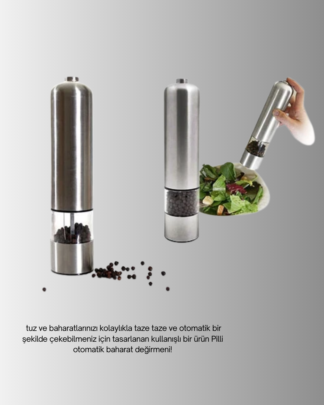 Tek Elle Kullanılan Otomatik Baharat Değirmeni Işıklı Sistem Yeni Nesil