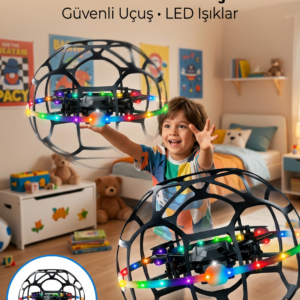 El Hareketi Kontrollü Futbol Topu Tasarımlı Drone LED Işıklı