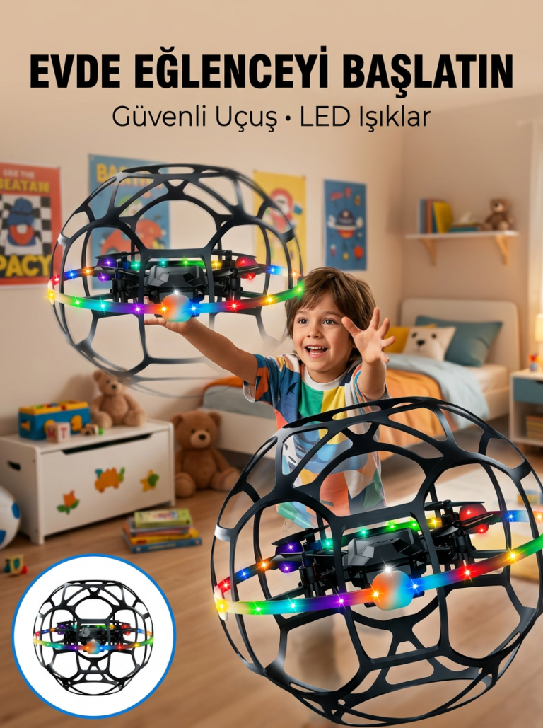 El Hareketi Kontrollü Futbol Topu Tasarımlı Drone LED Işıklı