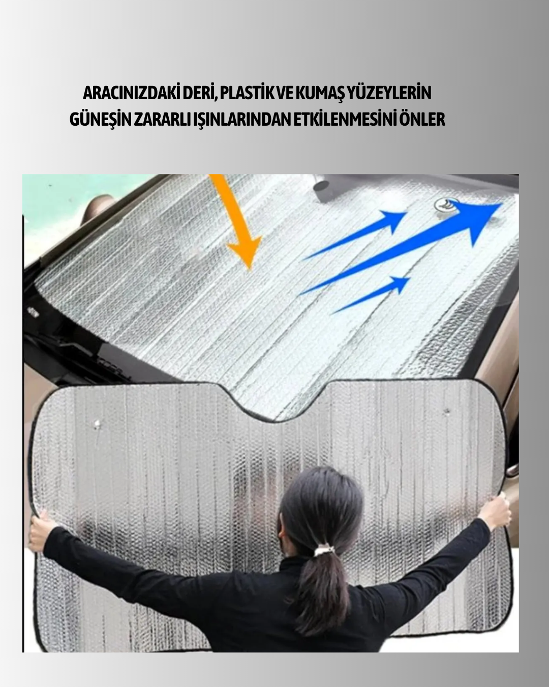 Metalize Reflektörlü Katlanabilir Araç Güneşliği – Yüksek Performanslı Isı ve UV Koruması