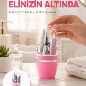 Tırnak Bakım Manikür Pedikür Seti 4 Parça Pembe Pratik Günlük Kullanım Yeni Nesil