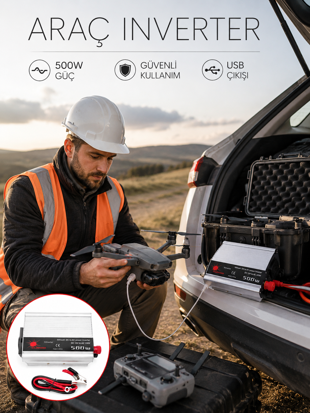 Araçtan Ev Tipi Priz 500W Kullanımı İnvertör