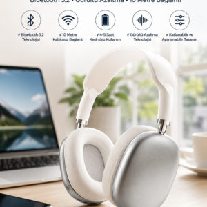 P9 Plus Kablosuz Kulak Üstü Bluetooth Kulaklık Beyaz Yüksek Ses Kaliteli