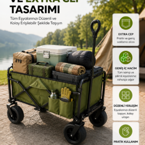 Geniş İç Hacimli Fren Sistemli Katlanabilir Kamp ve Piknik Arabası