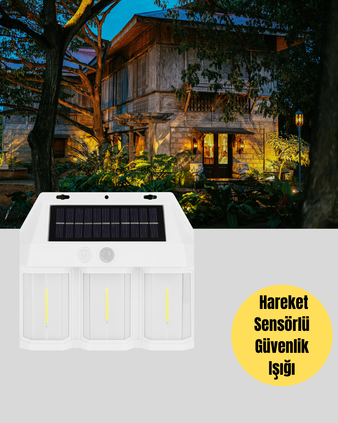 Dış Mekan Solar Duvar Lambası – 120° Hareket Algılama, 3 Işık Modu Yeni Nesil