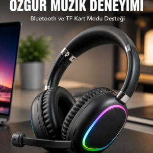 Mikrofonlu Bluetooth Kulak Üstü Kulaklık RGB Aydınlatmalı Type-C Şarjlı