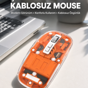 Mouse Fare Kablosuz Mouse Fare Şarjlı Bluetooth Sessiz 5 Tuşlu Şeffaf