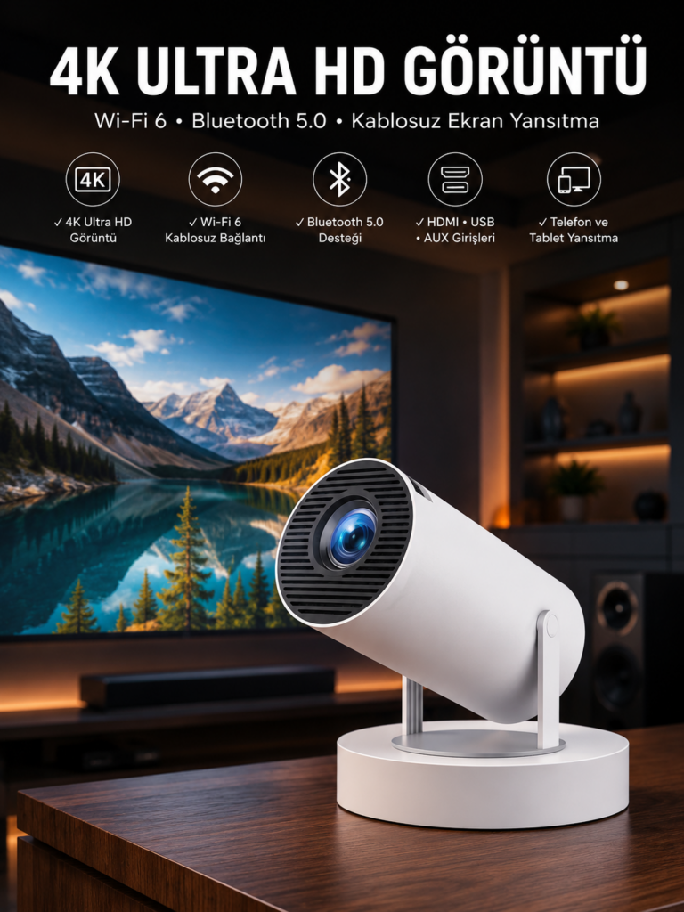 Taşınabilir Android Projeksiyon Ayaklı Çift Kollu 4K Çözünürlüklü Sinema Projeksiyonu