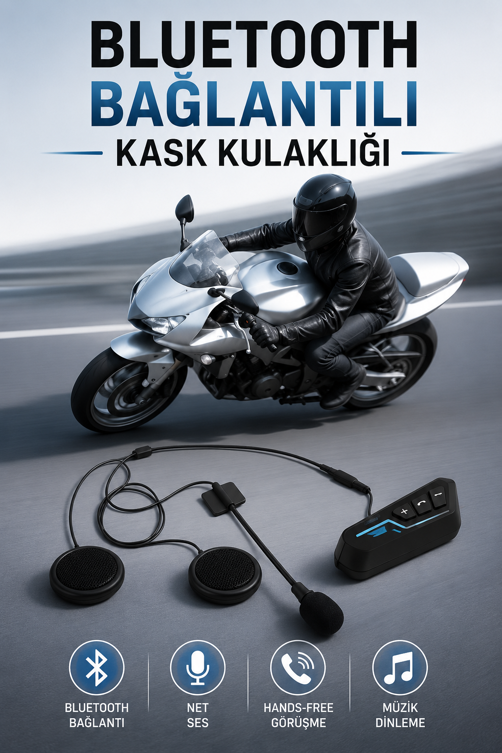 Kask Kulaklığı Motosiklet Intercom Interkom Dinleme Konuşma Özellikli Su Geçirmez