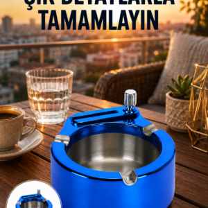 Yuvarlak Metal Küllük Çakmak Entegreli Dayanıklı Yapı Yeni Nesil