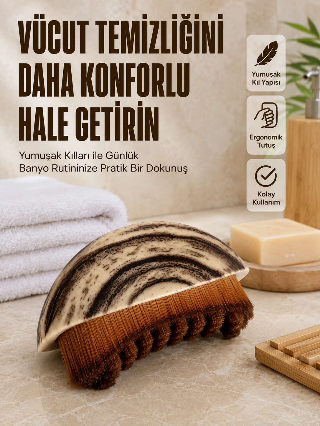 Yumuşak Kıllı Masaj Fırçası Vücut Temizleme Banyo Fırçası Ergonomik Tasarım