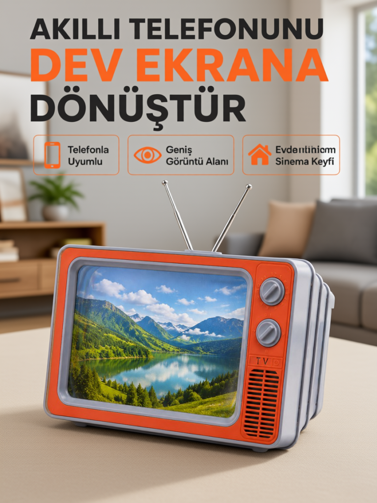 Retro TV Telefon Ekran Büyütücü 12'' HD Görüntü Büyütme Standlı Katlanabilir Telefon Tutucu
