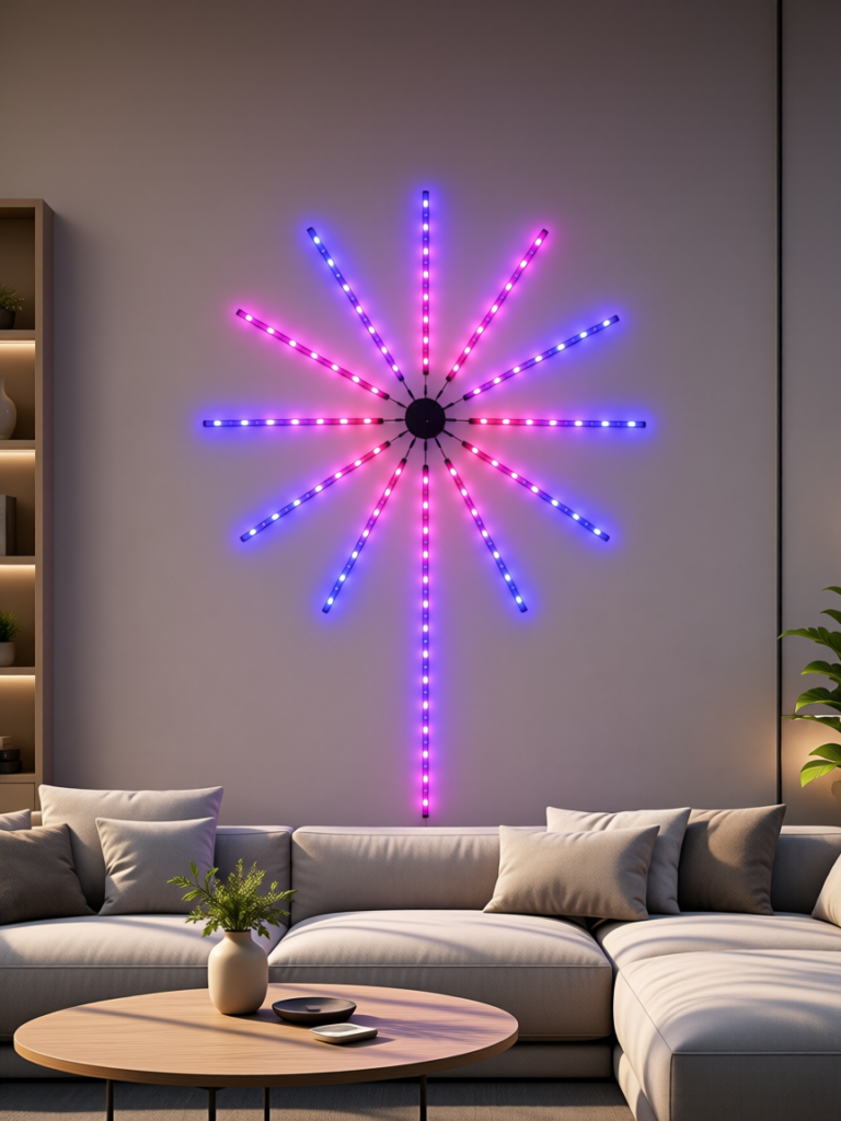 RGB Fireworks LED Dekoratif Duvar Lambası İç Mekân Telefon Kontrollü Ortam Aydınlatması