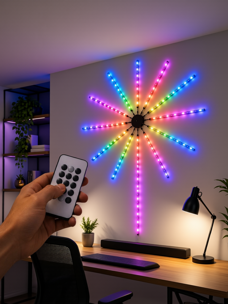 RGB LED Fireworks Duvar Lambası Uzaktan Kumandalı Telefon Kontrollü Ortam Aydınlatması
