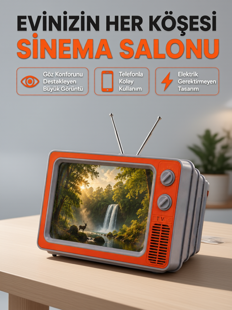 Telefon İçin 12 İnç Ekran Büyütücü Retro Televizyon Tasarımı HD Film İzleme Katlanabilir Stand