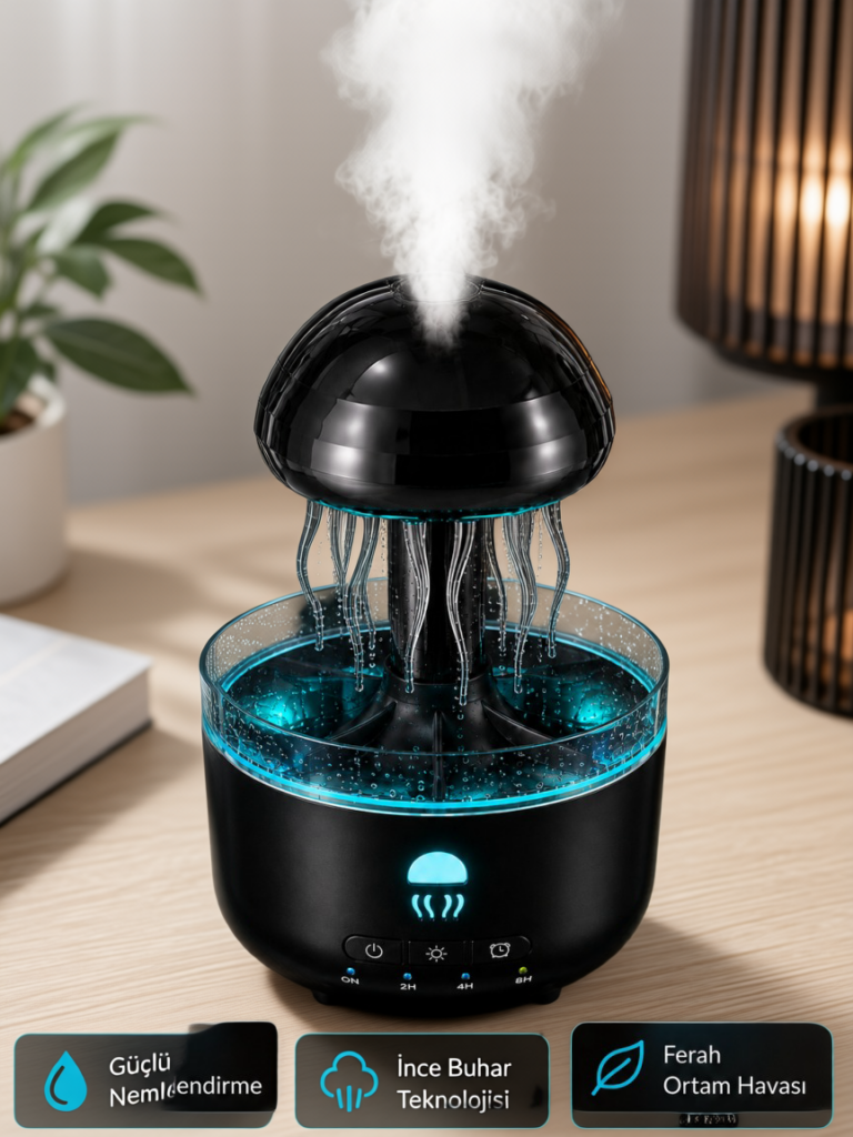 Ultrasonik Denizanası Hava Nemlendirici Sessiz Çalışan RGB Ortam Işıklı Aromaterapi Difüzörü