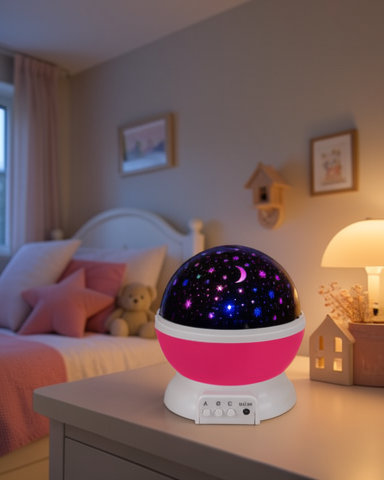 USB ve Pilli Kullanıma Uygun Pembe Döner Yıldız Gece Lambası