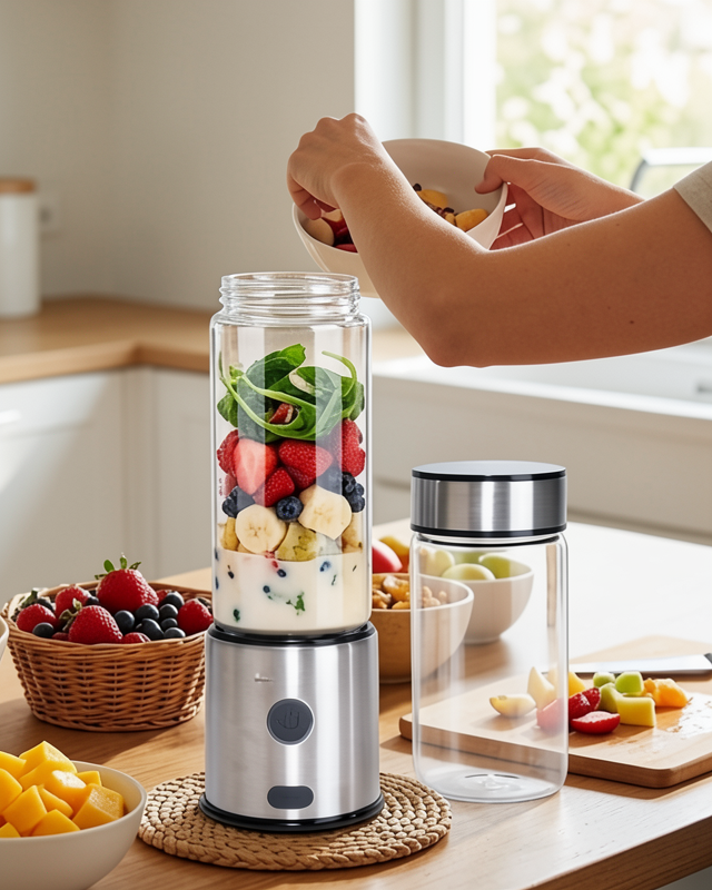 Taşınabilir Cam Blender 450 ml 350 ml Çift Hazneli USB Şarjlı