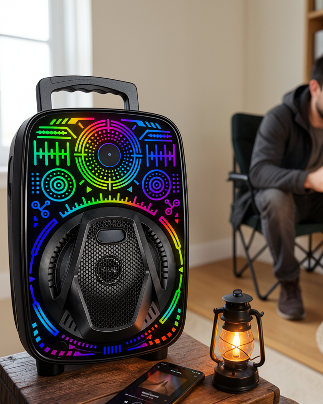 Karaoke Hoparlör 8 İnç Bluetooth USB AUX FM Işıklı Speaker