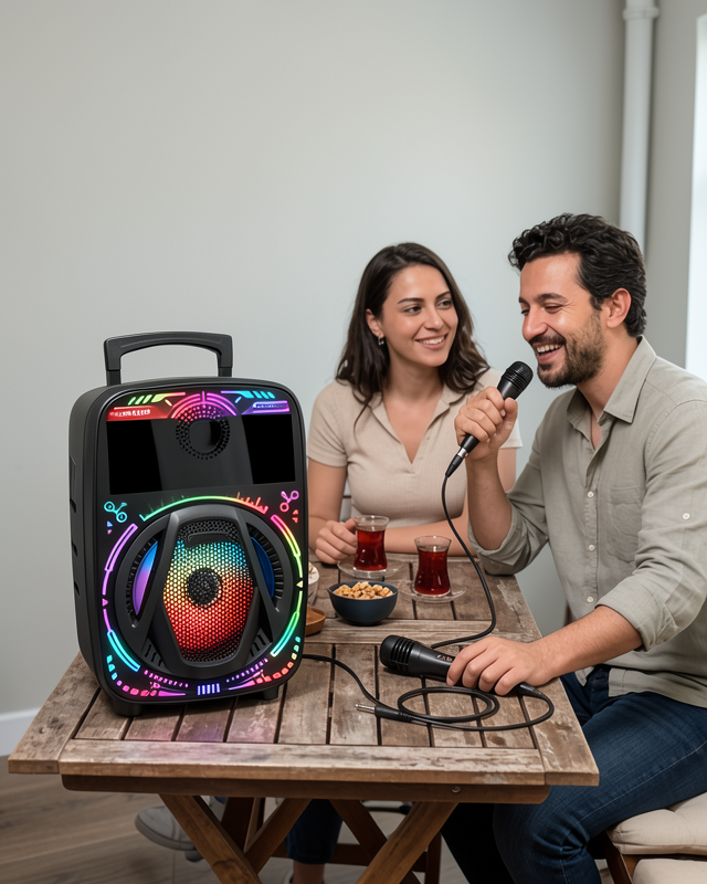 Taşınabilir Bluetooth Hoparlör Mikrofonlu 8 inç RGB Işıklı
