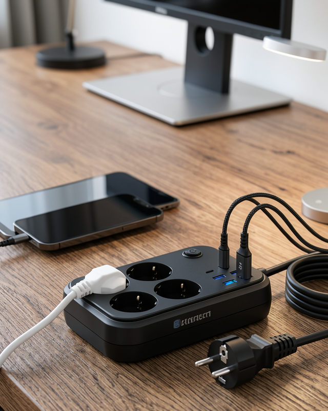 Çoklu Priz 4 Soket 2 Type C USB Şarj Ünitesi Güvenli Enerji Yönetimi