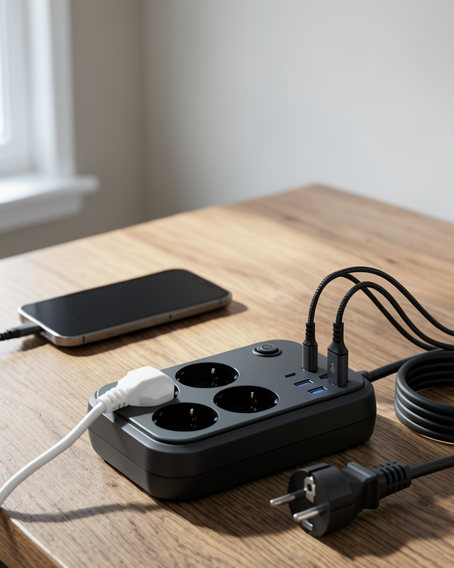 Termal Korumalı Uzatma Kablosu 4 Priz 4 USB Type-C Çoklu Şarj İstasyonu