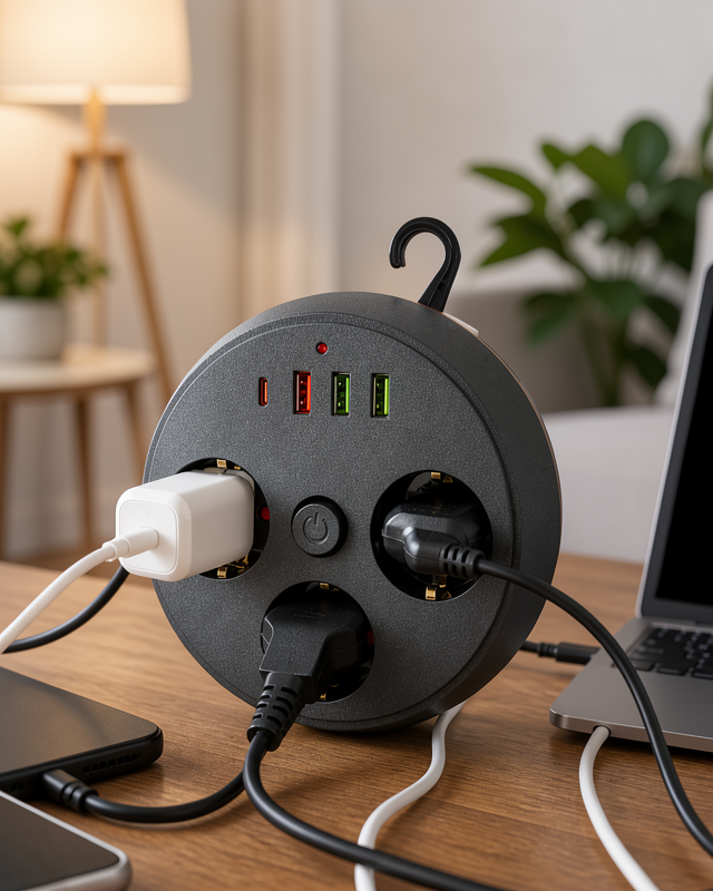 Ev Ofis Çoklu Priz 3 Priz 3 USB Type-C Güvenli Enerji Yönetimi