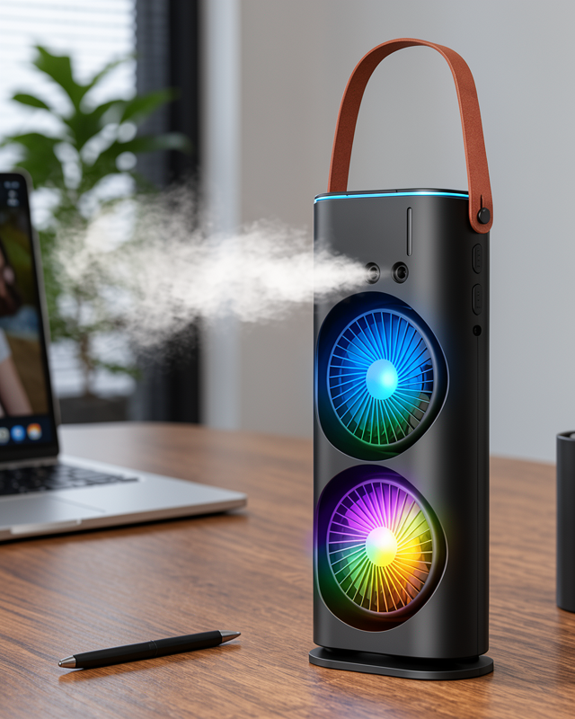 Çift Başlıklı Fan Taşınabilir RGB Işıklı Nemlendirici Masaüstü