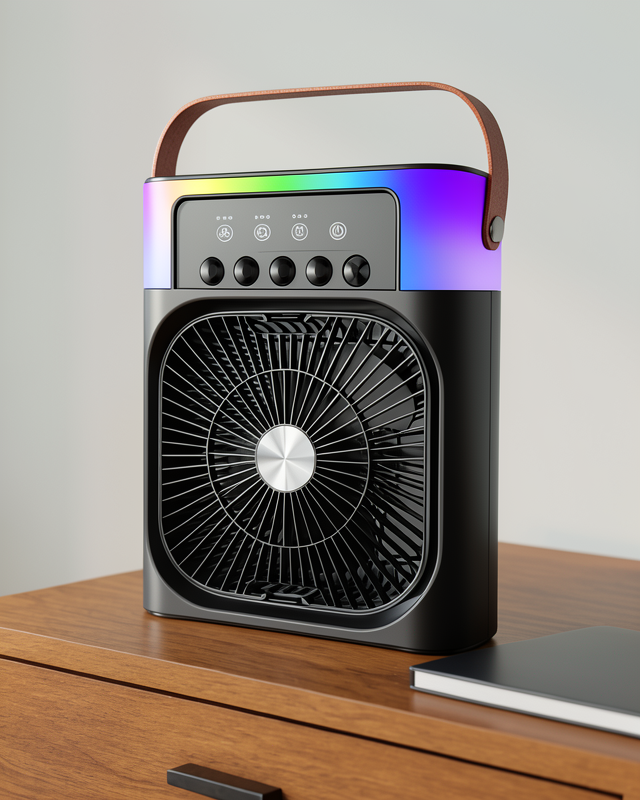 USB Şarjlı Masaüstü Fan RGB Işıklı Taşınabilir Serinletici