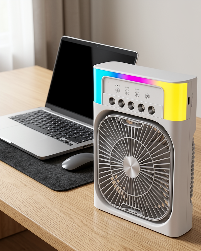 Masaüstü Soğutucu Fan USB Şarjlı Su Püskürtmeli Renkli Işıklı