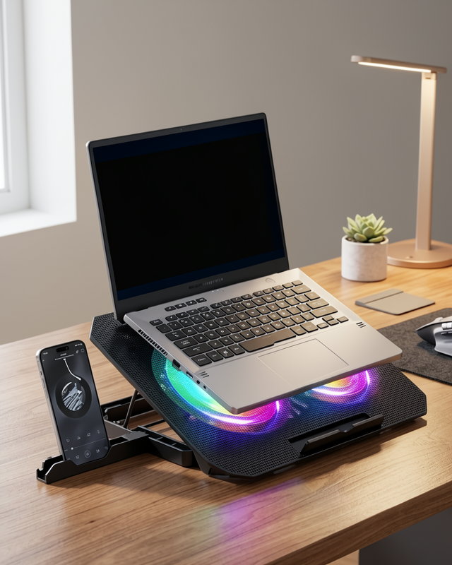 Laptop Soğutma Standı RGB Fanlı USB Girişli Yükseltici