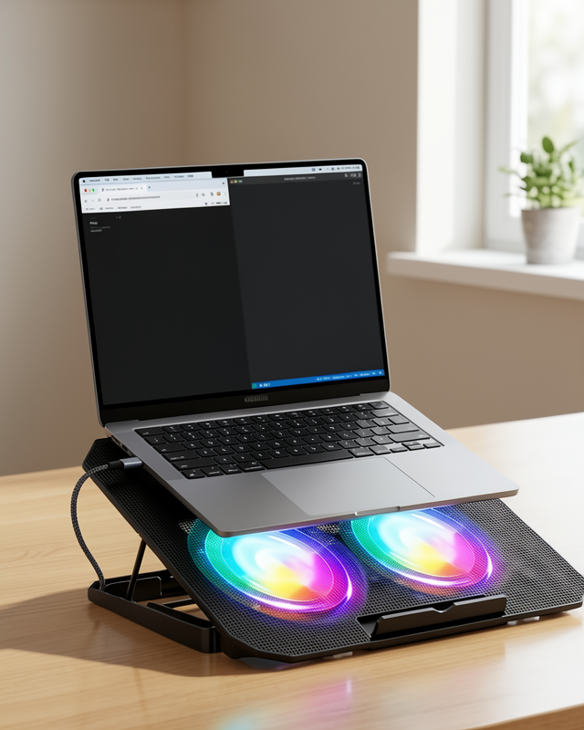 Notebook Soğutucu Stand İki Fanlı USB Bağlantılı RGB Aydınlatmalı